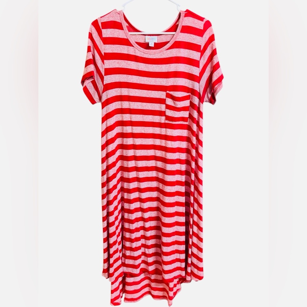 LuLaRoe Red and White Striped Maxi Dress